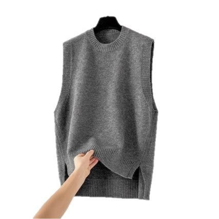 Women's Crew-Neck Loose Sleeveless Knitted Vest Top
