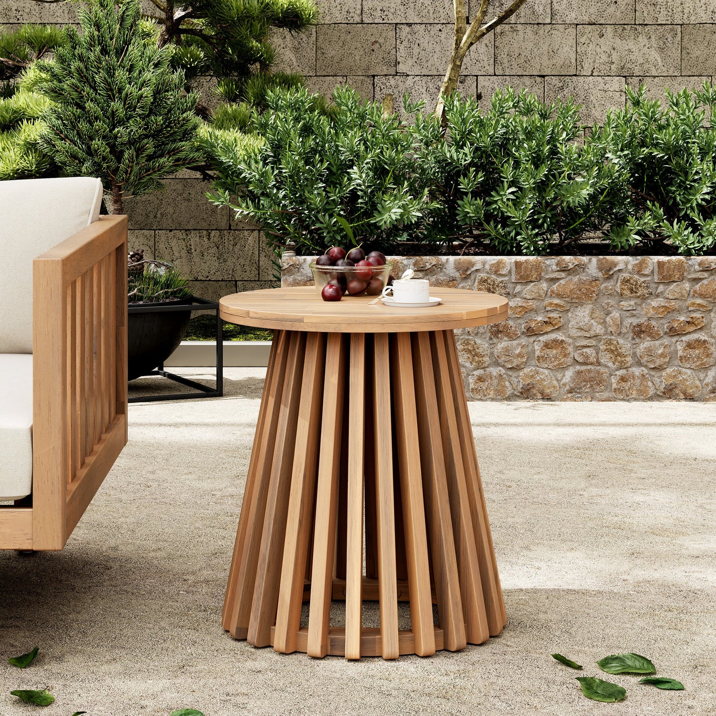 Outdoor Conversation Set Acacia Wood 3 Piece Club Chairs