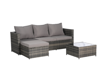 Outdoor Patio Set PE Rattan Metal Dark Gray 3 Piece Ottoman Table