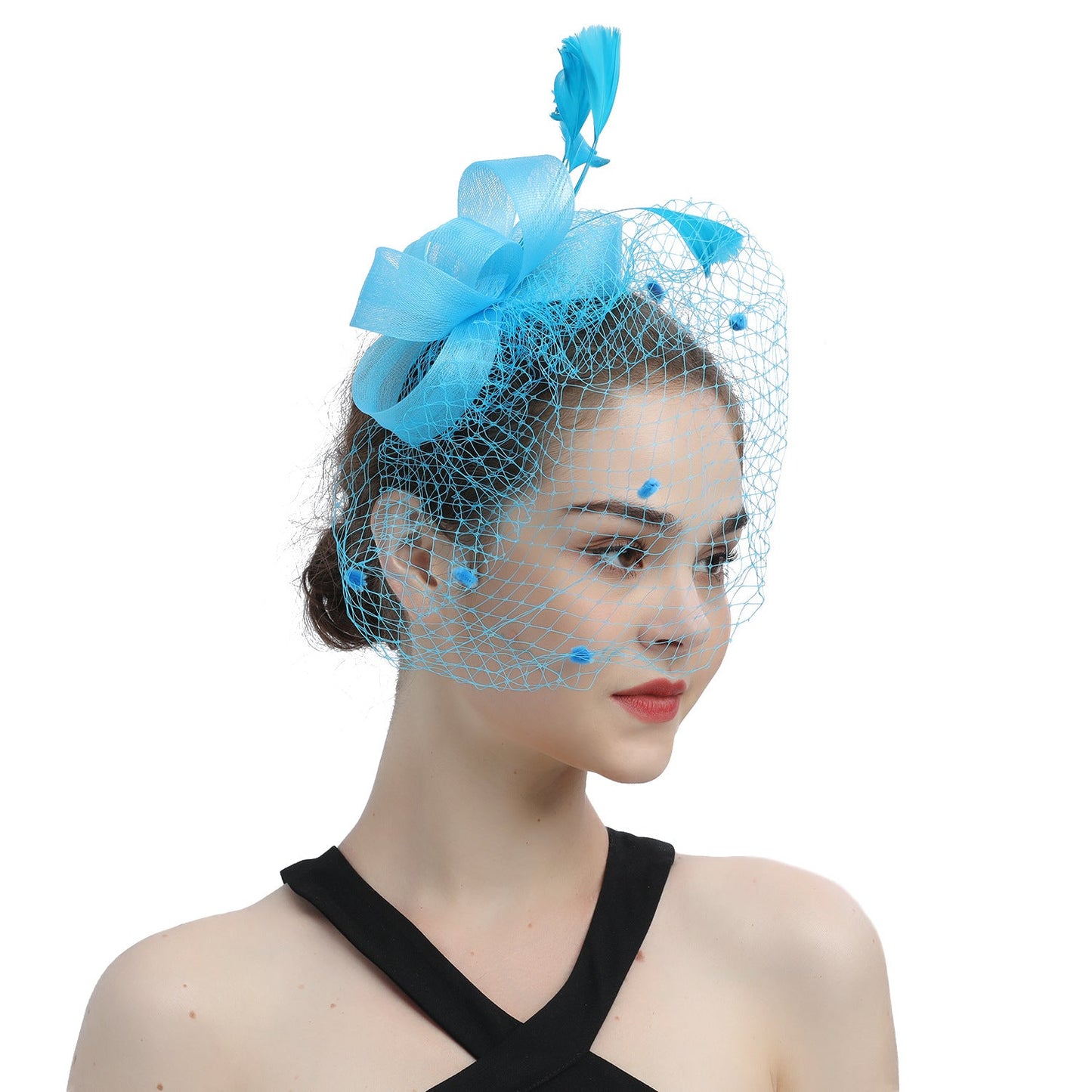 Bride Veil Hair Bow Top Hat Headdress Flower Cover Face Mesh Head