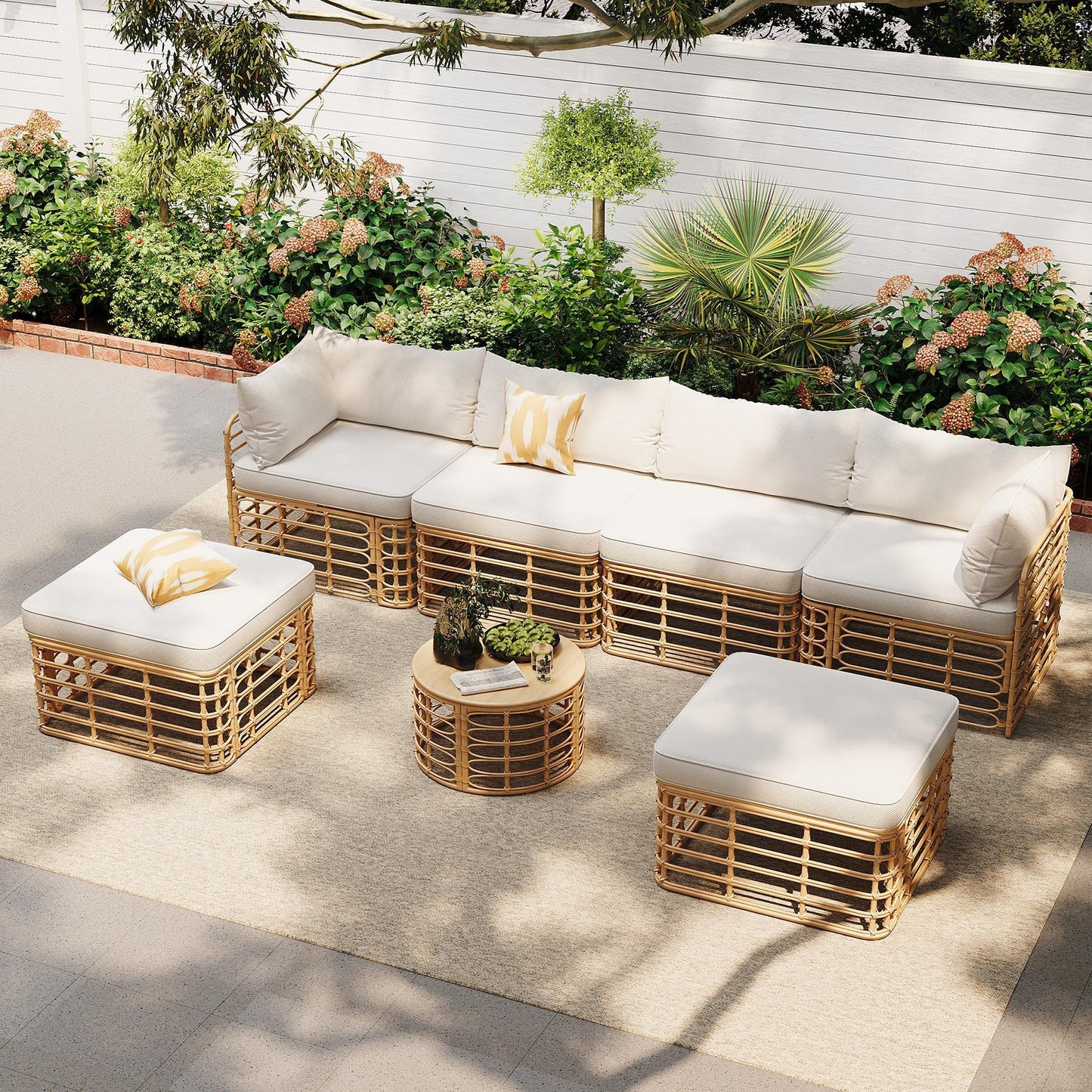 7 Pieces Outdoor Patio Furniture, All-Weather Rattan Sectional Sofa Set with