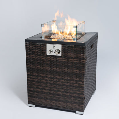 24' Propane Gas Fire Pit Table, 50000 BTU Square Fire Pit, Tile Tabletop with