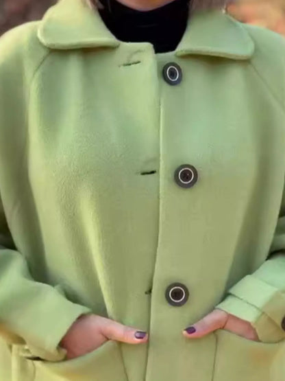 Full Size Button-Front Raglan Sleeve Coat Plus Size
