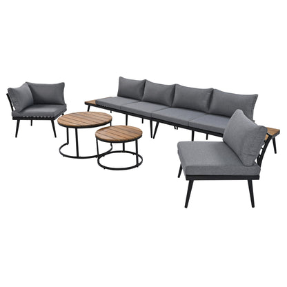 Outdoor Sectional Set Acacia Wood Steel Gray with Nesting Tables