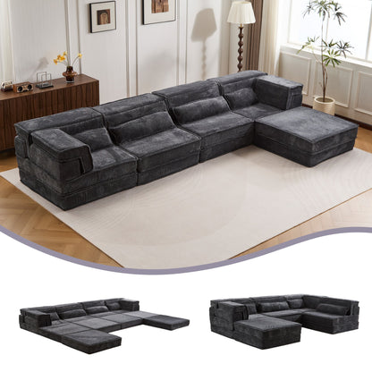 Sectional Sofa Modular Circle Fleece Dark Gray 4 Seat Ottoman 157 In