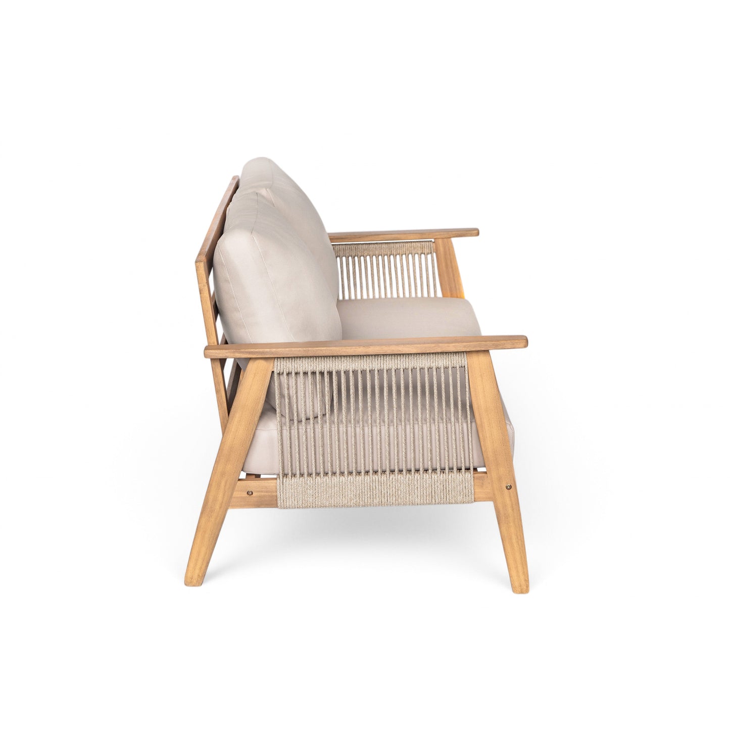 Outdoor Conversation Set 4 Piece Acacia Wood Rope