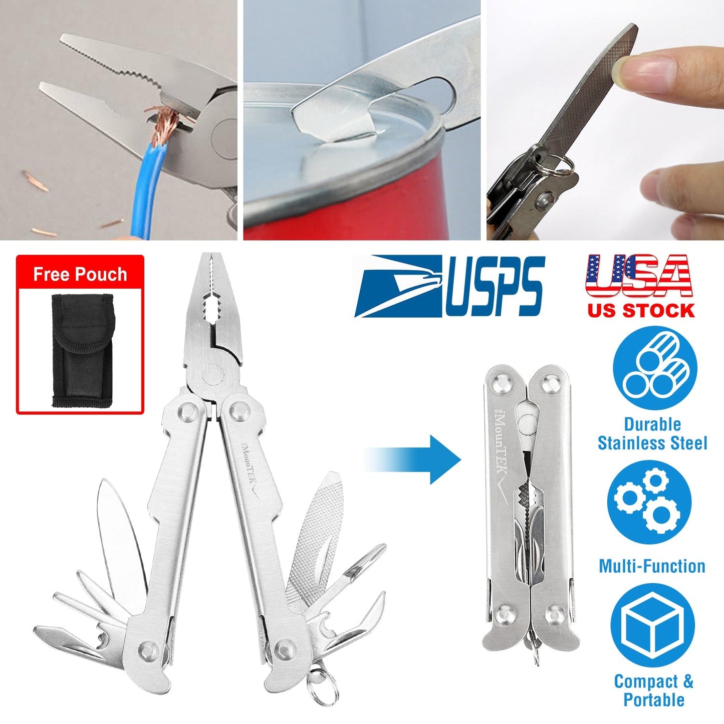 13-in-1 Pocket Knife Pliers Stainless Steel Outdoor Survival MultiTool for Camping Hiking