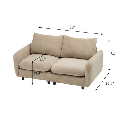 Sectional Sofa Modular Velvet Camel 2 Seat 69 In Eucalyptus Frame