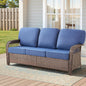 Outdoor Sofa T-Back PE Rattan Blue 3 Seat 5 in Foam Cushions 75in