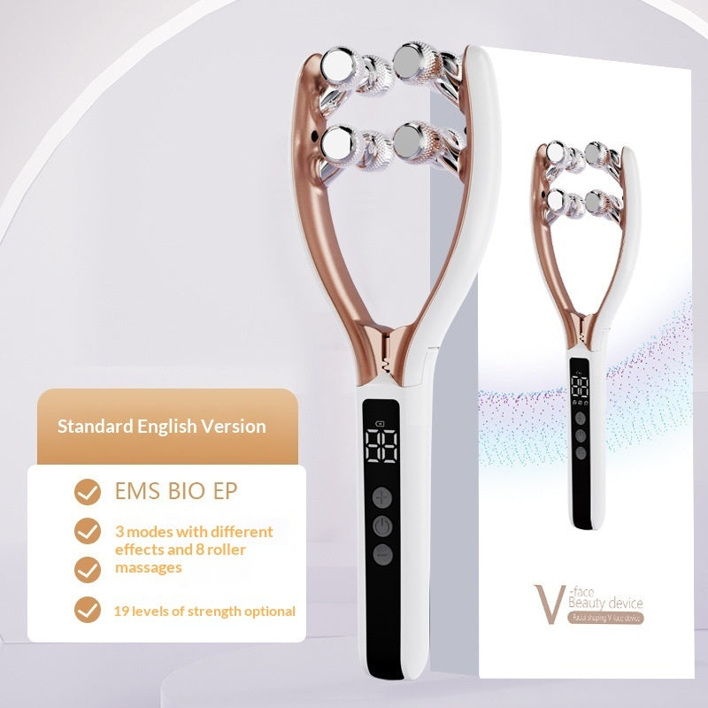 Home V-Roller EMS Microcurrent Electric Smart Red And Blue Dual-Wave Roller Massager Face Slimming Instrument Ems Micro Current Lifting Tightening