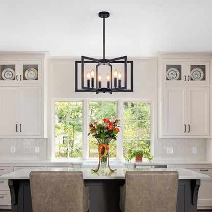 Chandelier Black Geometric 6-Light Industrial Metal Pendant 22 In