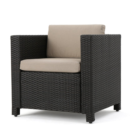 Outdoor Patio Set PE Rattan Dark Brown 4 Piece Loveseat Chairs Coffee Table
