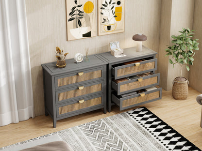 3-Drawer Cabinet - Natural Rattan - Suitable for Bedroom, Living Room, or Study