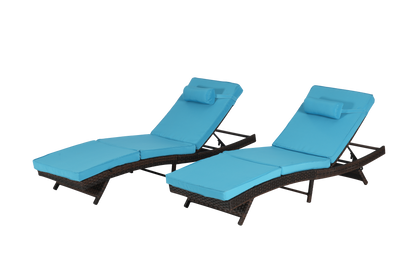 Outdoor Reclining Lounge Chair PE Rattan Light Blue Set of 2