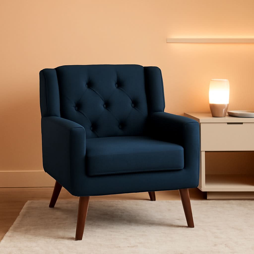 Button Tufted Swivel Accent Chair With Leather Upholstery