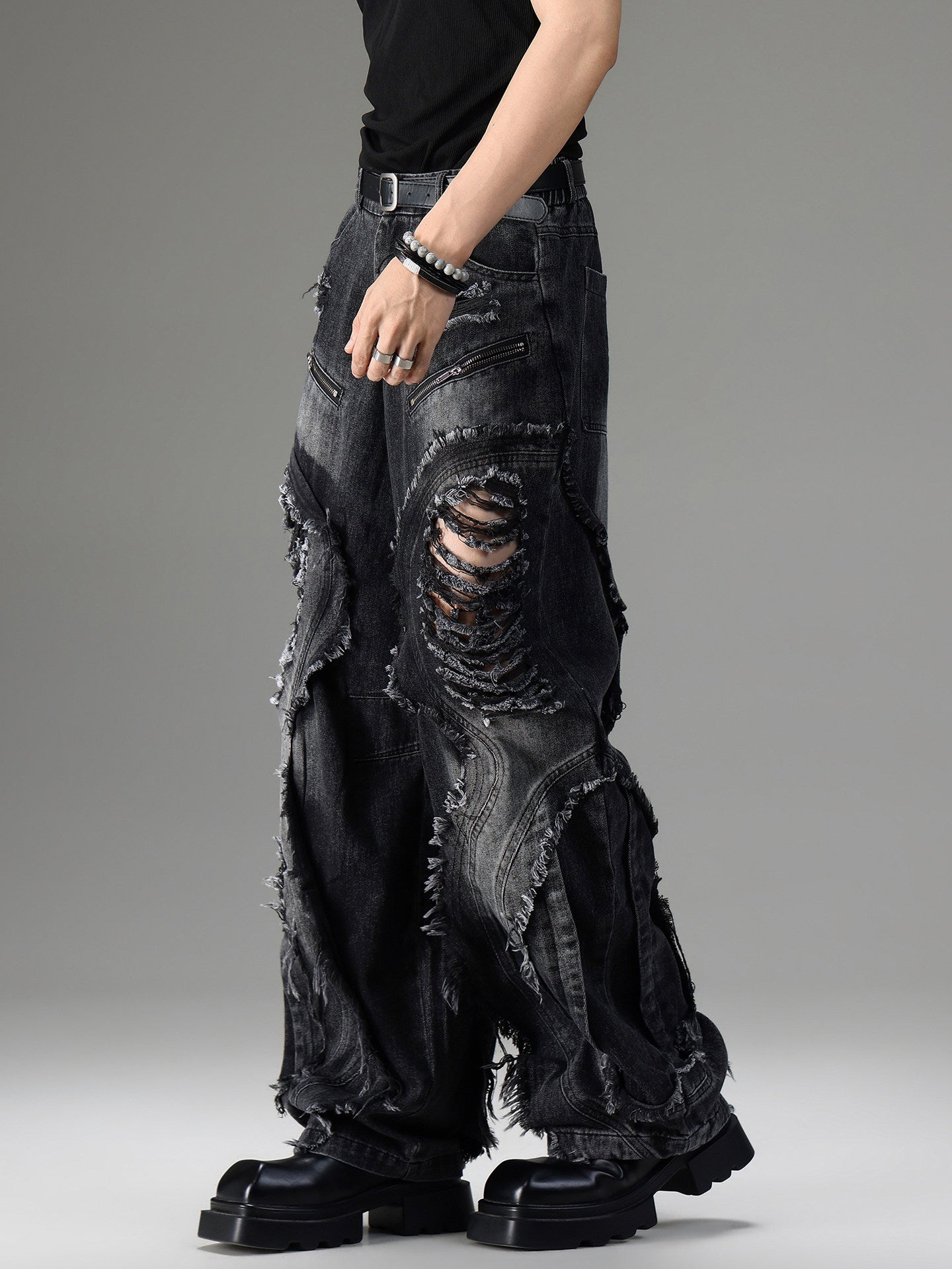 American-style Vintage Deconstructed Distressed Jeans