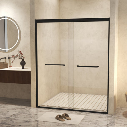 Modern Matte Black Aluminum Frame Double Sliding Shower Door, 56-60in x 72in