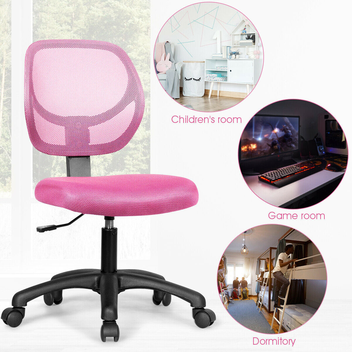Low-back Computer Task Chair with Adjustable Height and Swivel Casters