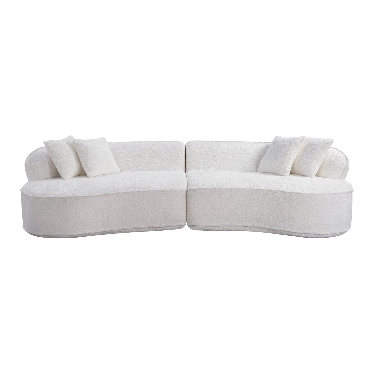 Sofa Curved L-Shape Boucle White 4 Seat 114 In No Assembly