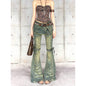 Womens Distressed Lace-up Vintage-style American Denim Jeans