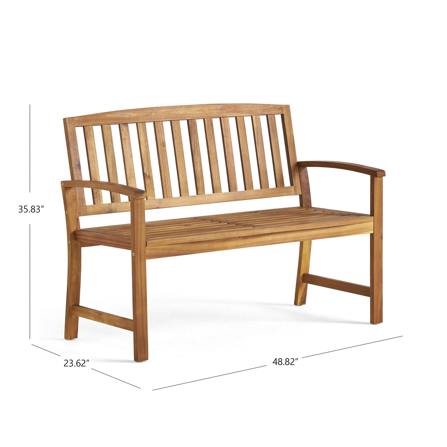 Outdoor Bench Acacia Wood Teak Finish Farmhouse Backrest 48.82x23.62 In 250 LB