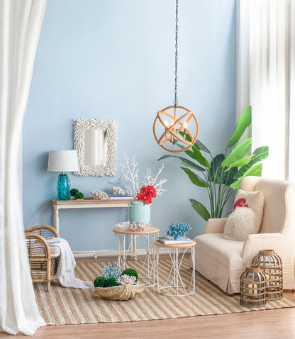 Chandelier 3-Light Farmhouse Rope Globe Hanging Adjustable Chain
