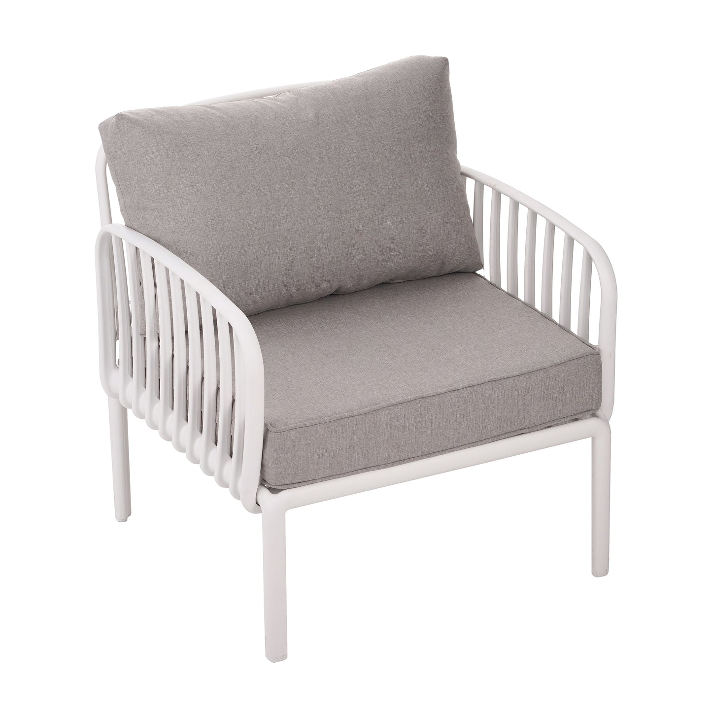 5 Piece Outdoor Conversation Set White Gray Fabric