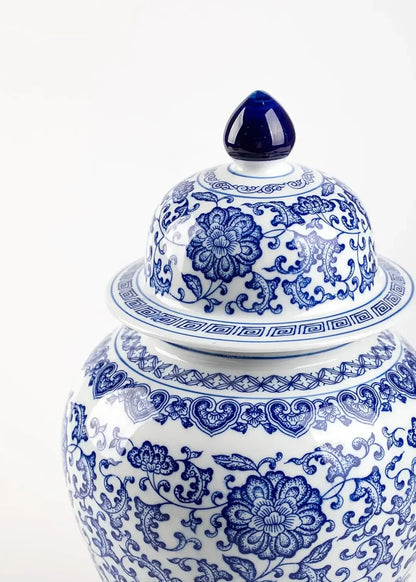 15-Inch-High Gloss Ceramic Blue White Ginger Jar Chinoiserie Decor