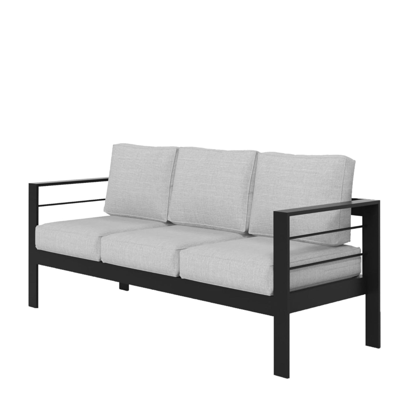 Outdoor Sofa Aluminum Black Light Gray Olefin Cushions 3 Seat 74in