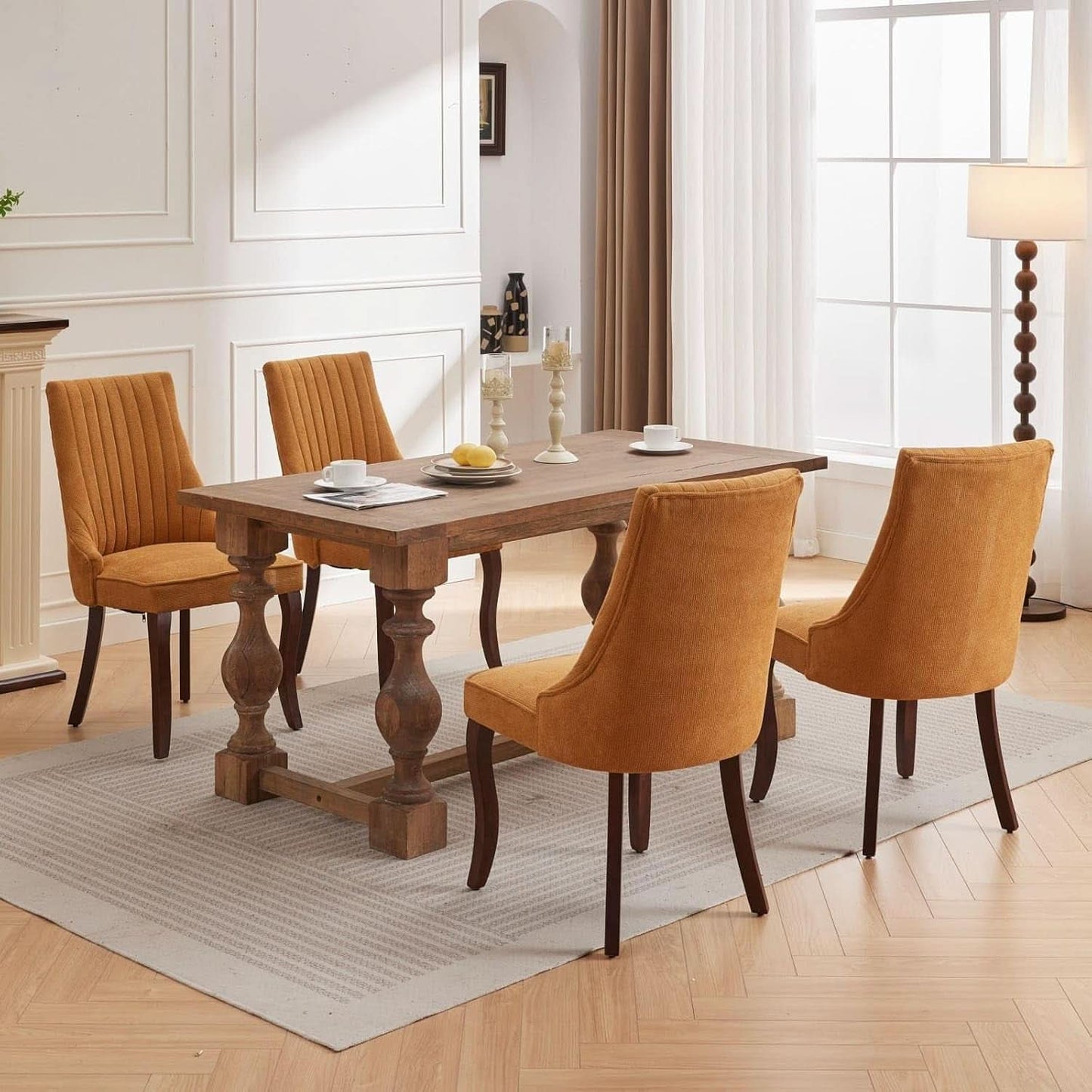 Yellow Linen Dining Chairs Set Of 4 Channel Tufted