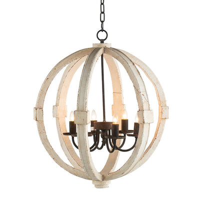 Chandelier 6-Light Wood Hanging Adjustable Chain Kitchen Dining Room