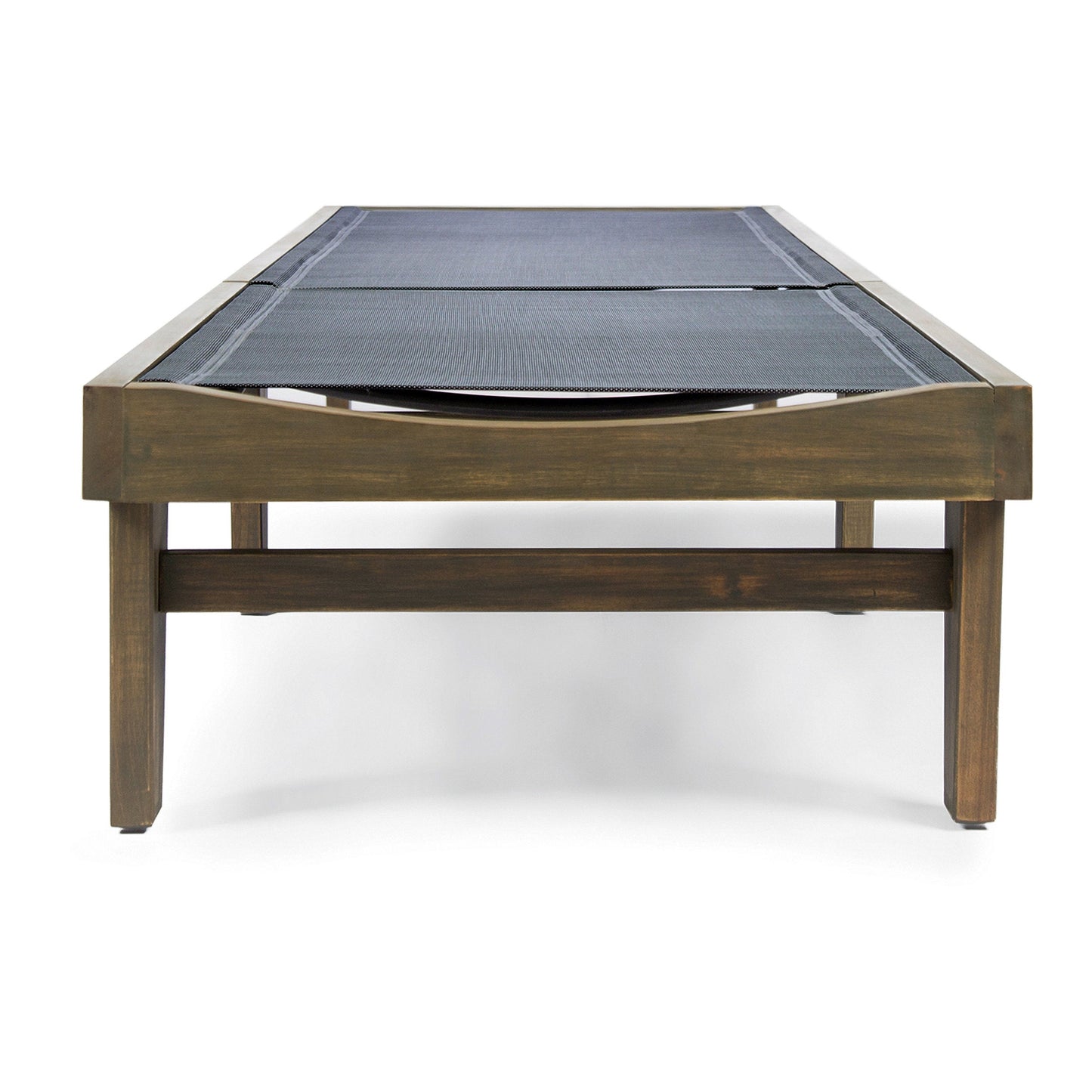 Outdoor Acacia Wood Chaise Lounge Gray Mesh 78.25x24