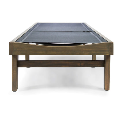 Outdoor Acacia Wood Chaise Lounge Gray Mesh 78.25x24