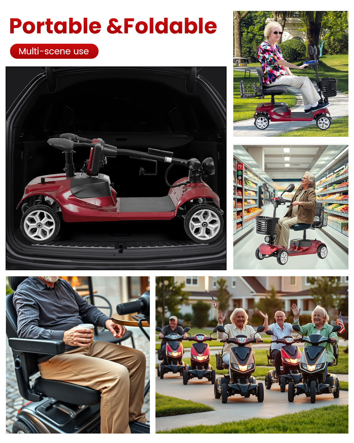 Mobility Scooter 4-Wheel Folding 350W Front Basket
