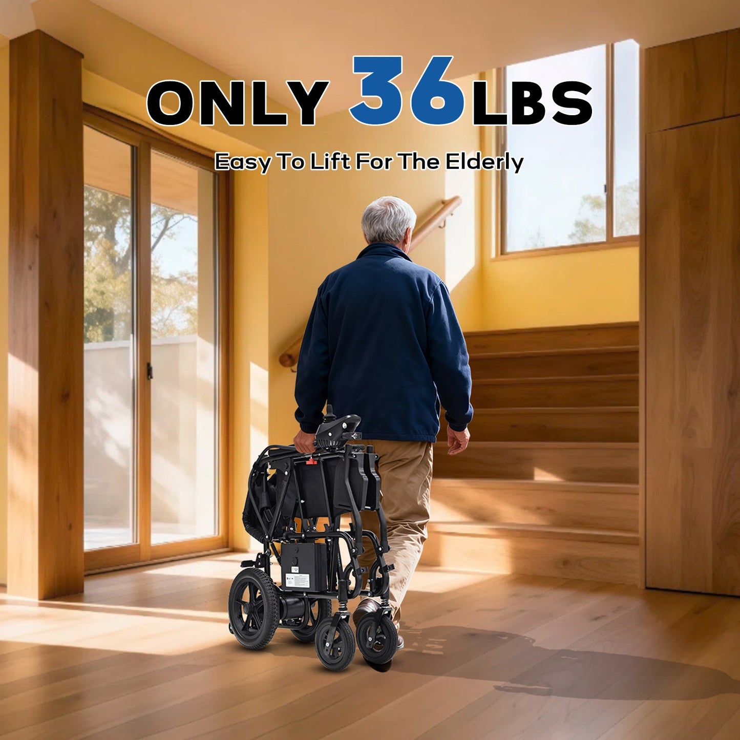 Wheelchair Electric Foldable Aluminum 264 LB 36 LB 180W Dual Motor LED Lights