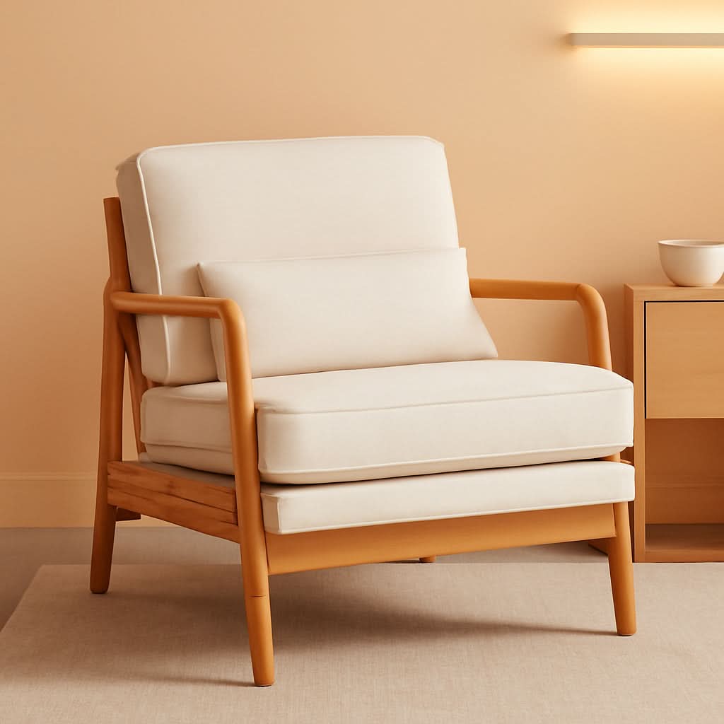 Beige Mid Century Accent Armchair Lumbar Support Pillow