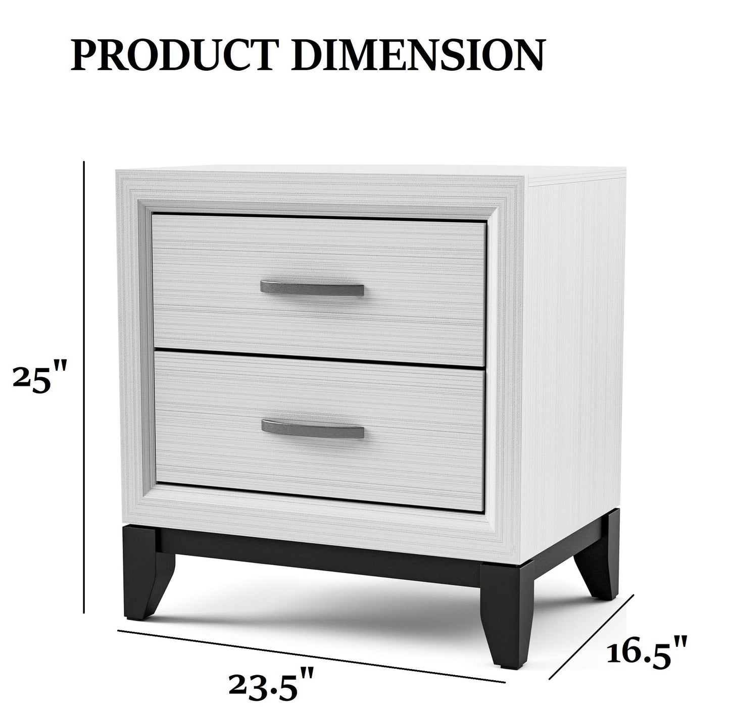 Two Tone Nightstand with 2 Drawers, Wooden Legs, White Finish, Bedroom