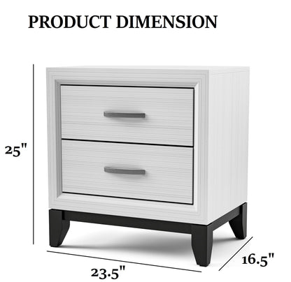 Two Tone Nightstand with 2 Drawers, Wooden Legs, White Finish, Bedroom
