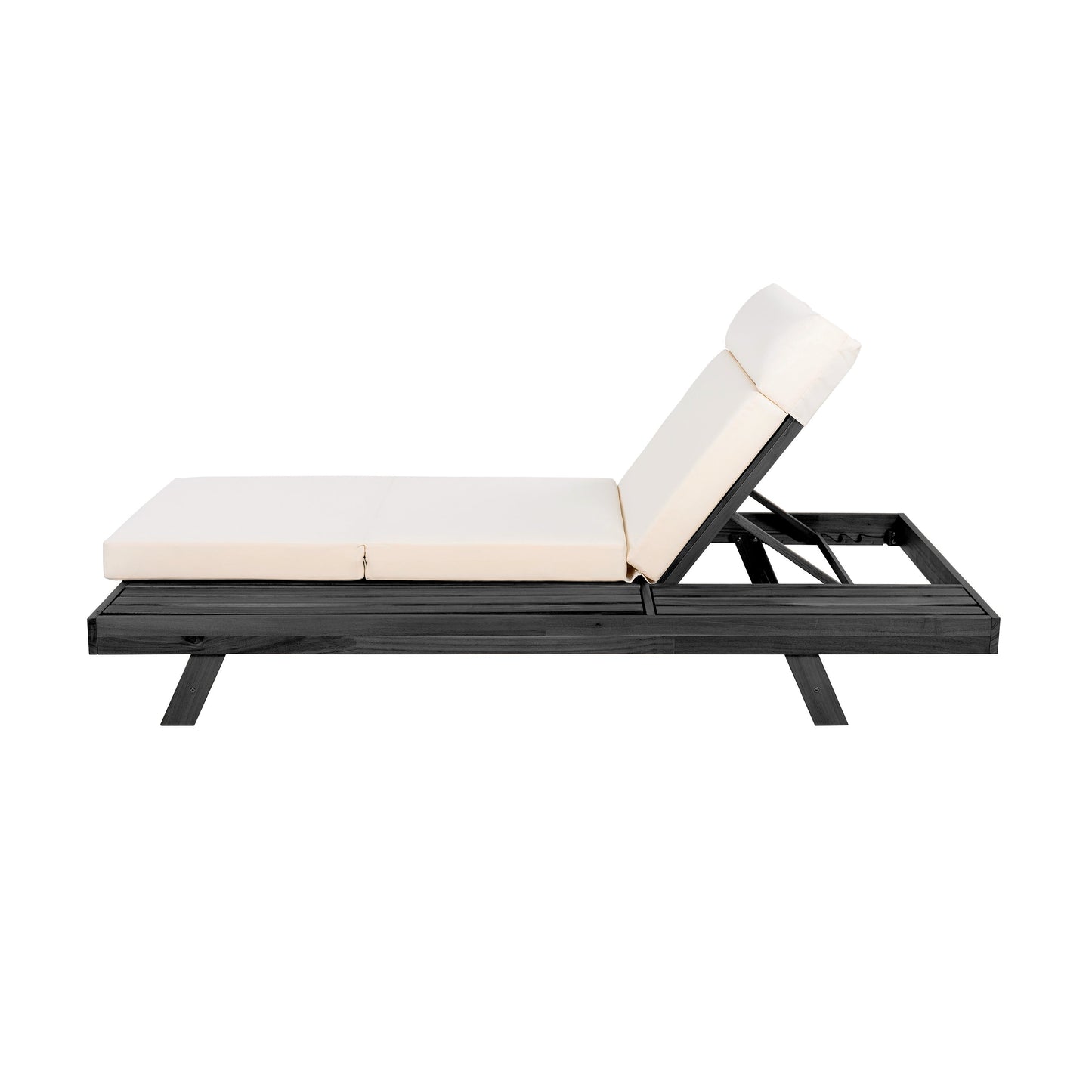 Chaise Lounge Acacia Wood Black 4-Position Cream Cushion 79in