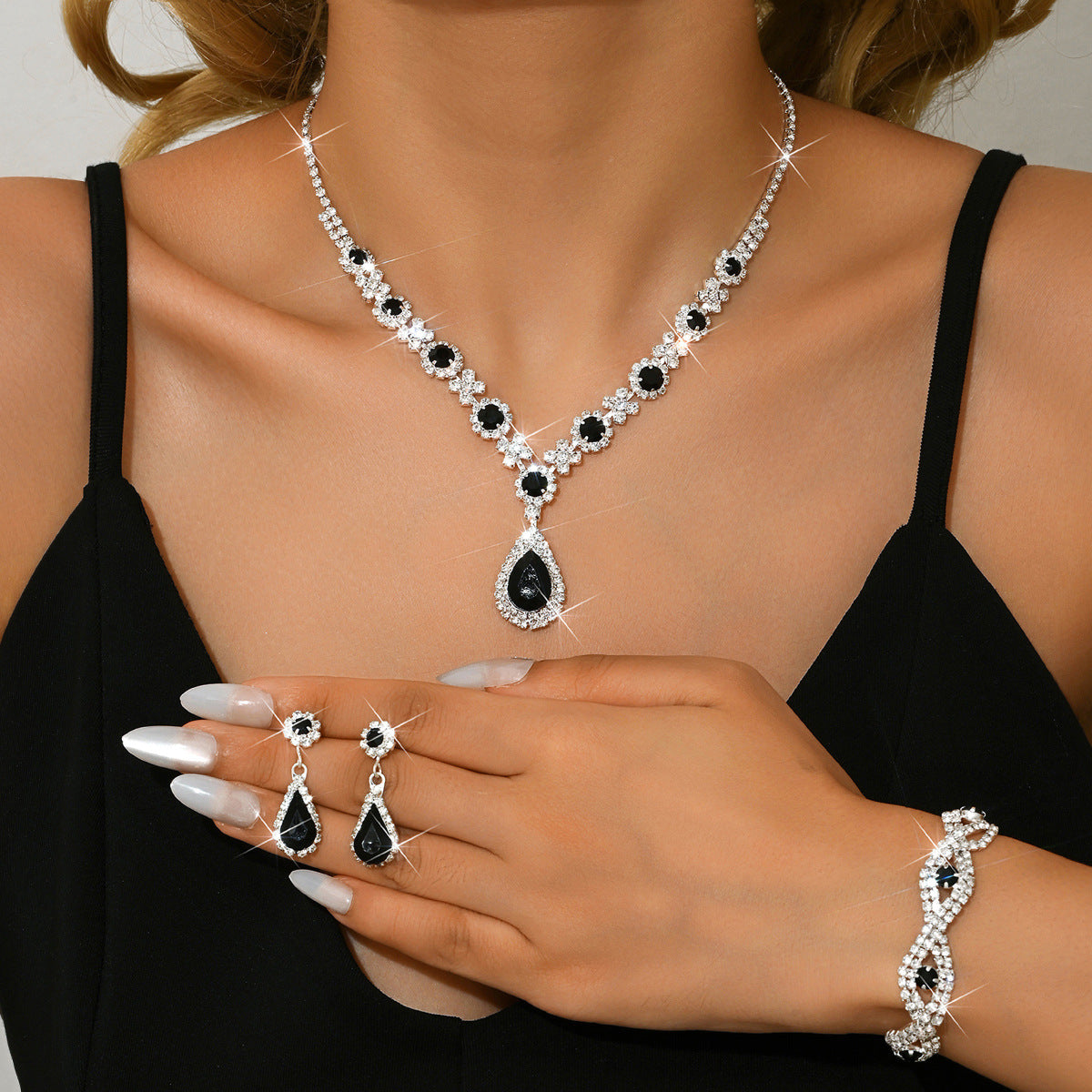 Bridal Jewelry Womens Set Cross-border European And American Crystal Water Drop