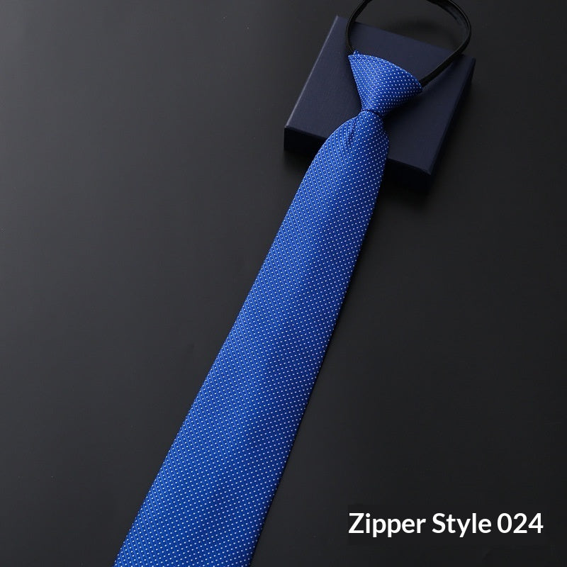 Mens Business Formal Zipper Tie With Blue Stripes