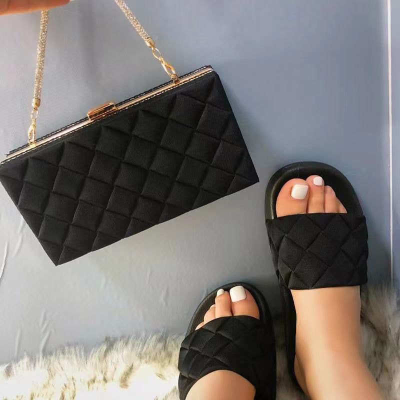 One Word Outer Wear Plaid Sandals And Slippers Plaid Shoe Bag
