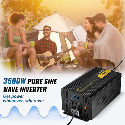 Pure Sine Wave Inverter 3500W, DC 12V to AC 120V, USB, LCD, GFCI, for RV Solar