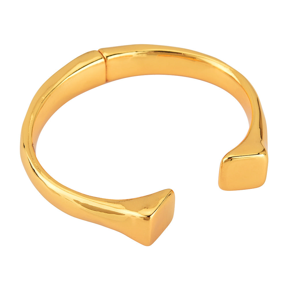 Asymmetrical Square End Open Cuff Bangle, 18K Gold Plated Minimal Sculptural Bracelet, Quiet Luxury European Spanish Women Jewelry