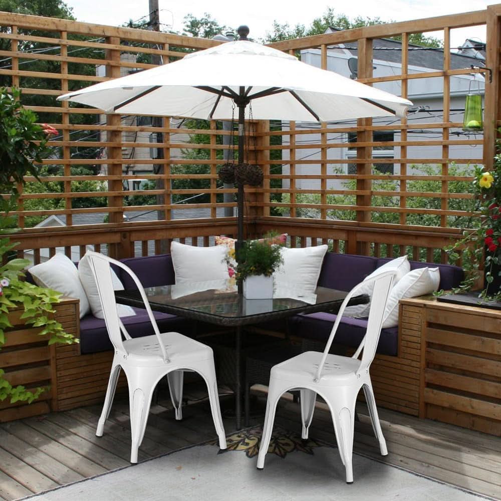 Stackable Distressed White Metal Dining Chairs For Indoor Outdoor Set Of 4