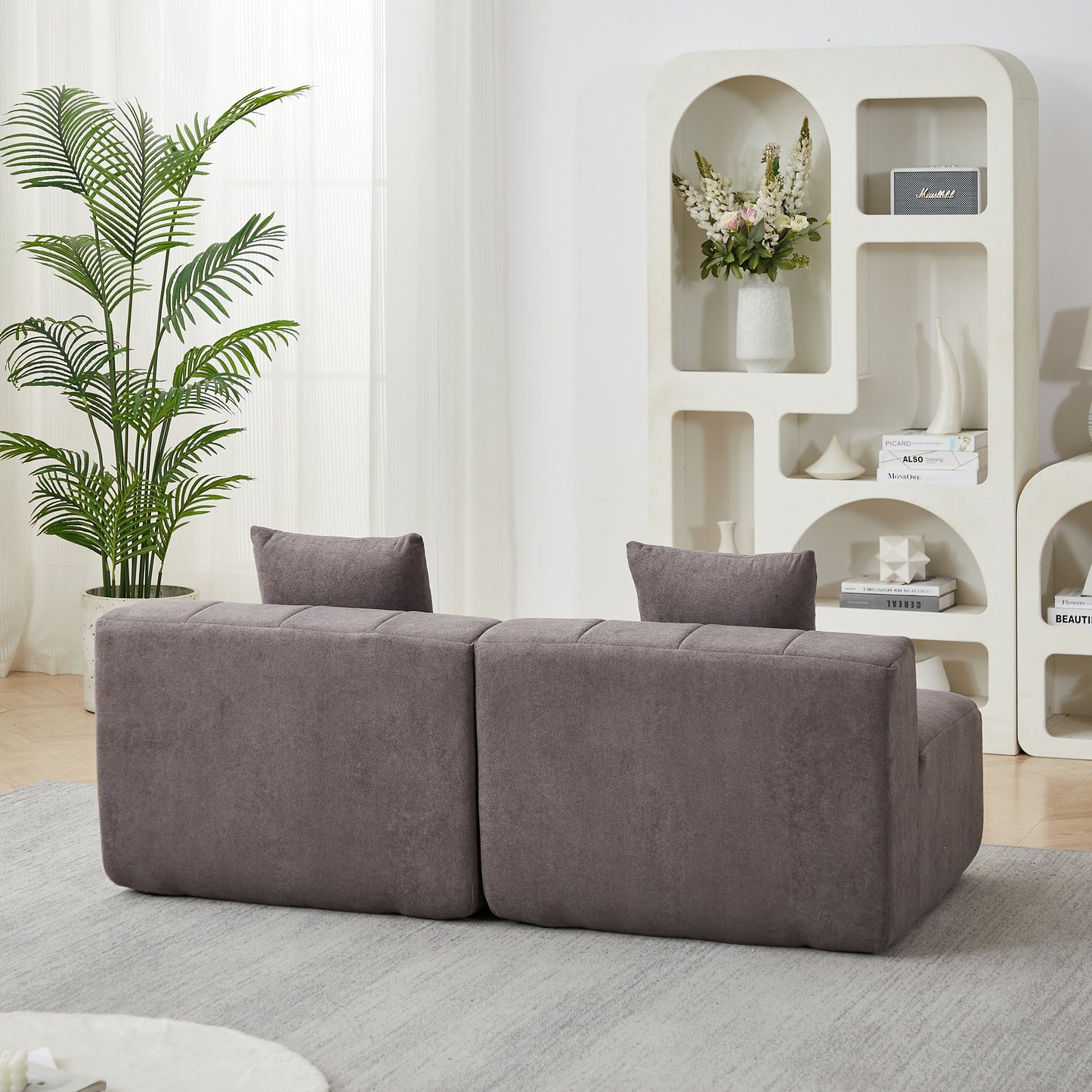 Loveseat Modular Chenille Gray 2 Seat Piano Key Design