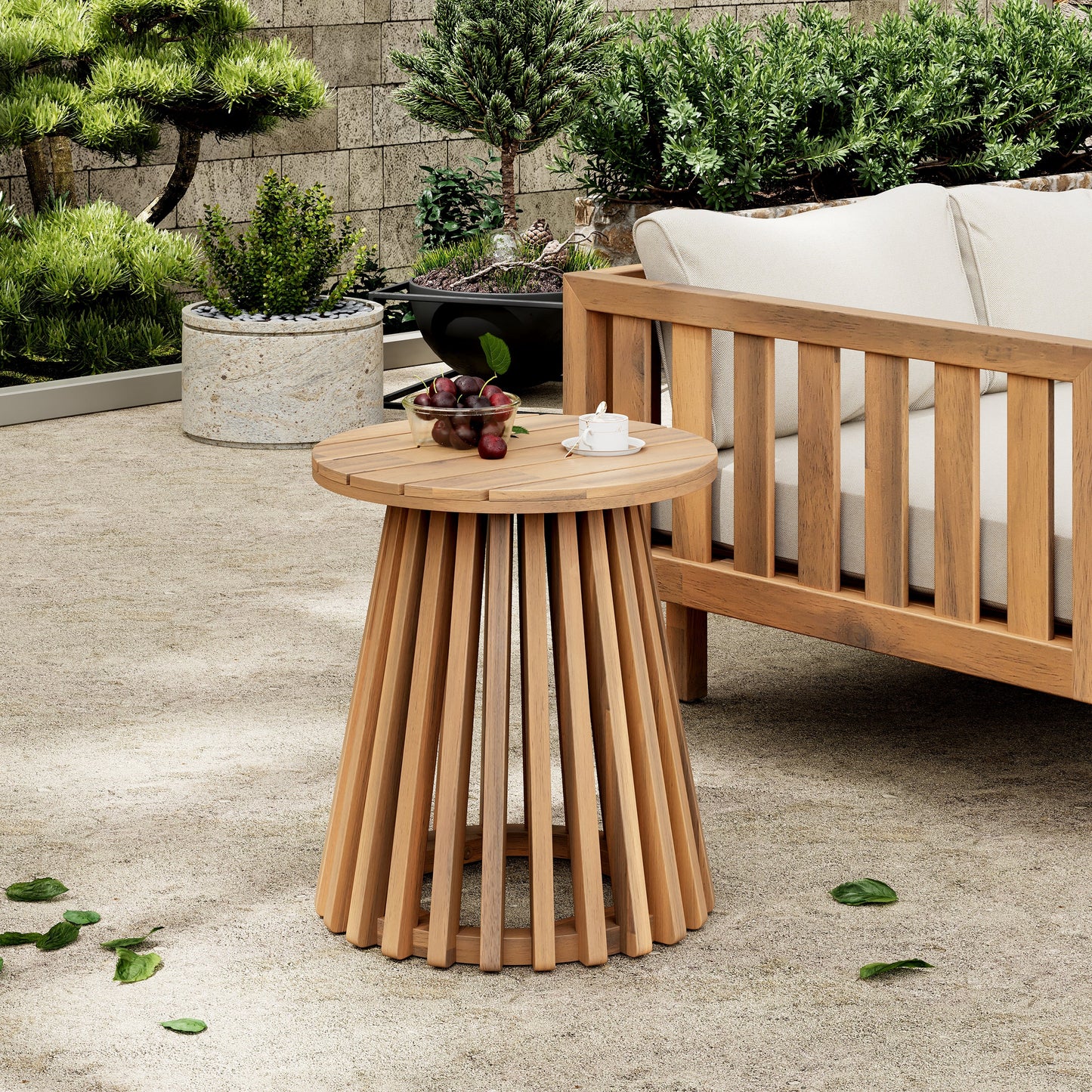 Outdoor Conversation Set Acacia Wood 3 Piece Club Chairs