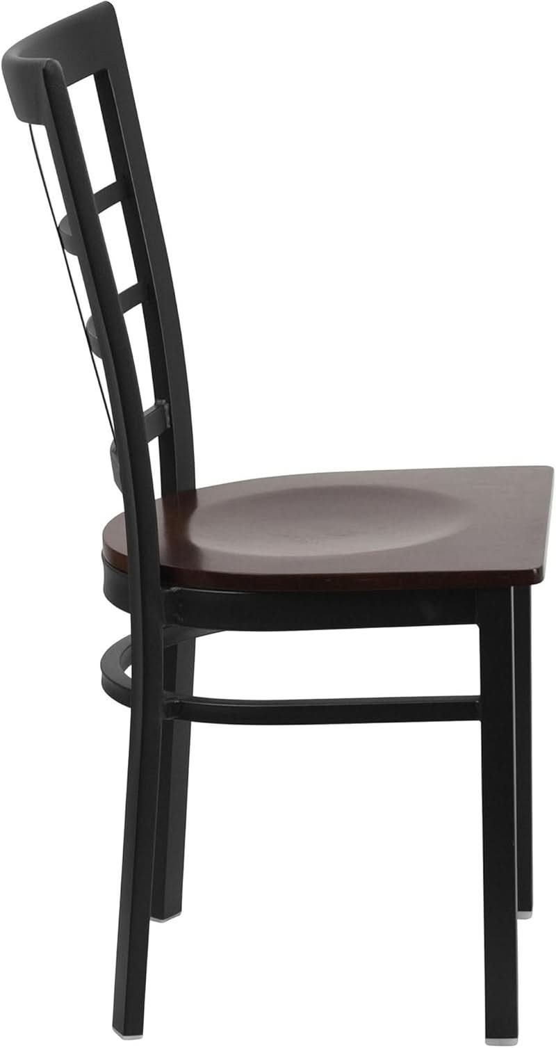 Black Window Back Metal Dining Chair With Walnut Wood Seat