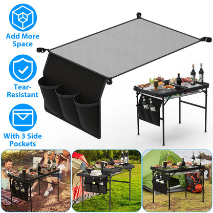 Hanging Storage Net for 35.43x23.62 Camping Table Under Table Folding Net Bag Tear-Resistant with 3 Side Pockets 4 Corner Clips for Camping Hiking Fis
