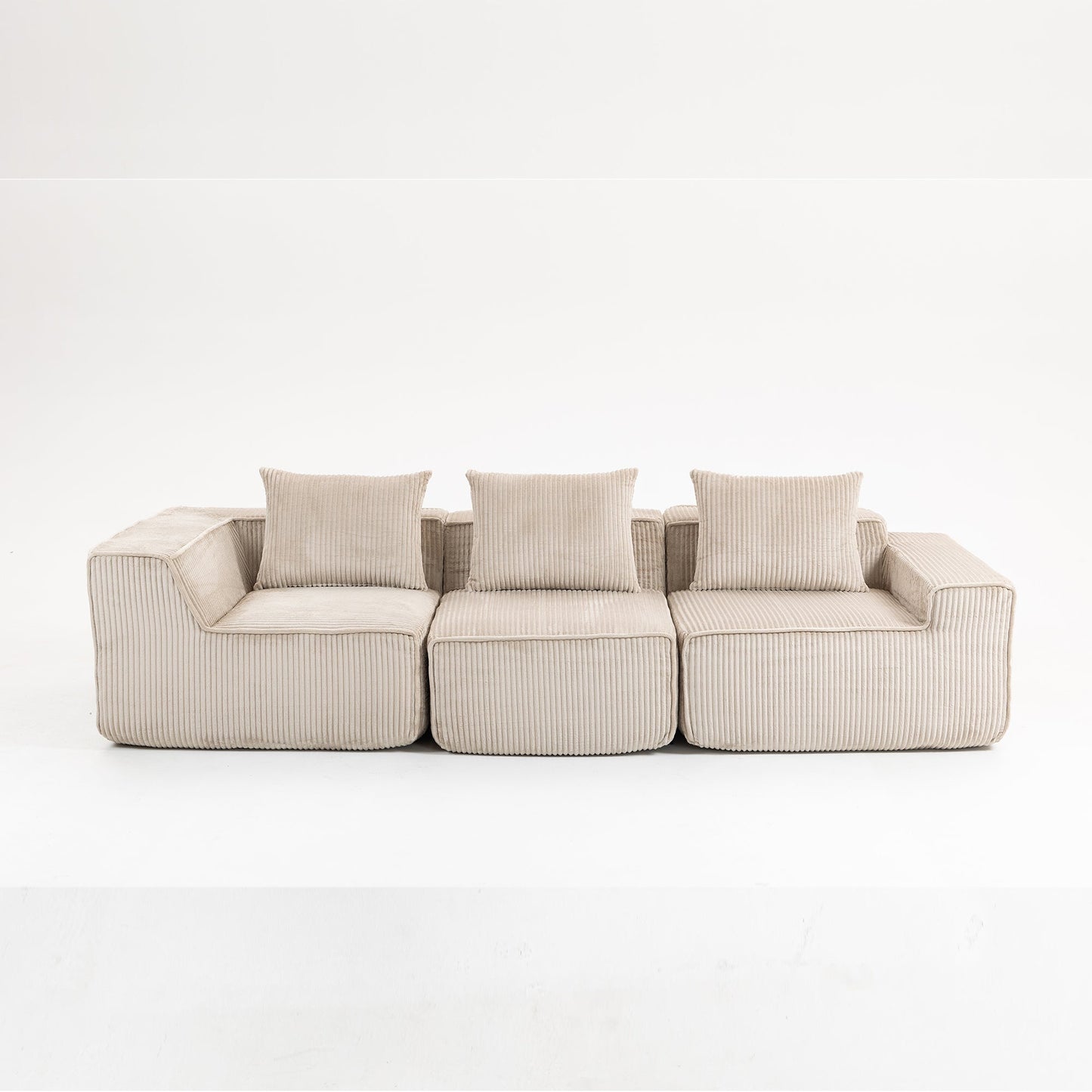 Minimalist Corduroy Sectional Sofa Beige 3-Seat 111